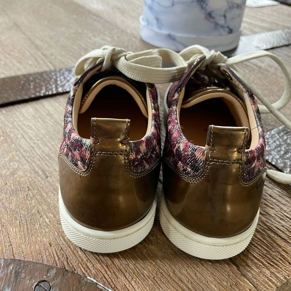 Christian louboutin gondolastrass sneaker burgundy bronze flats trainers sz 35